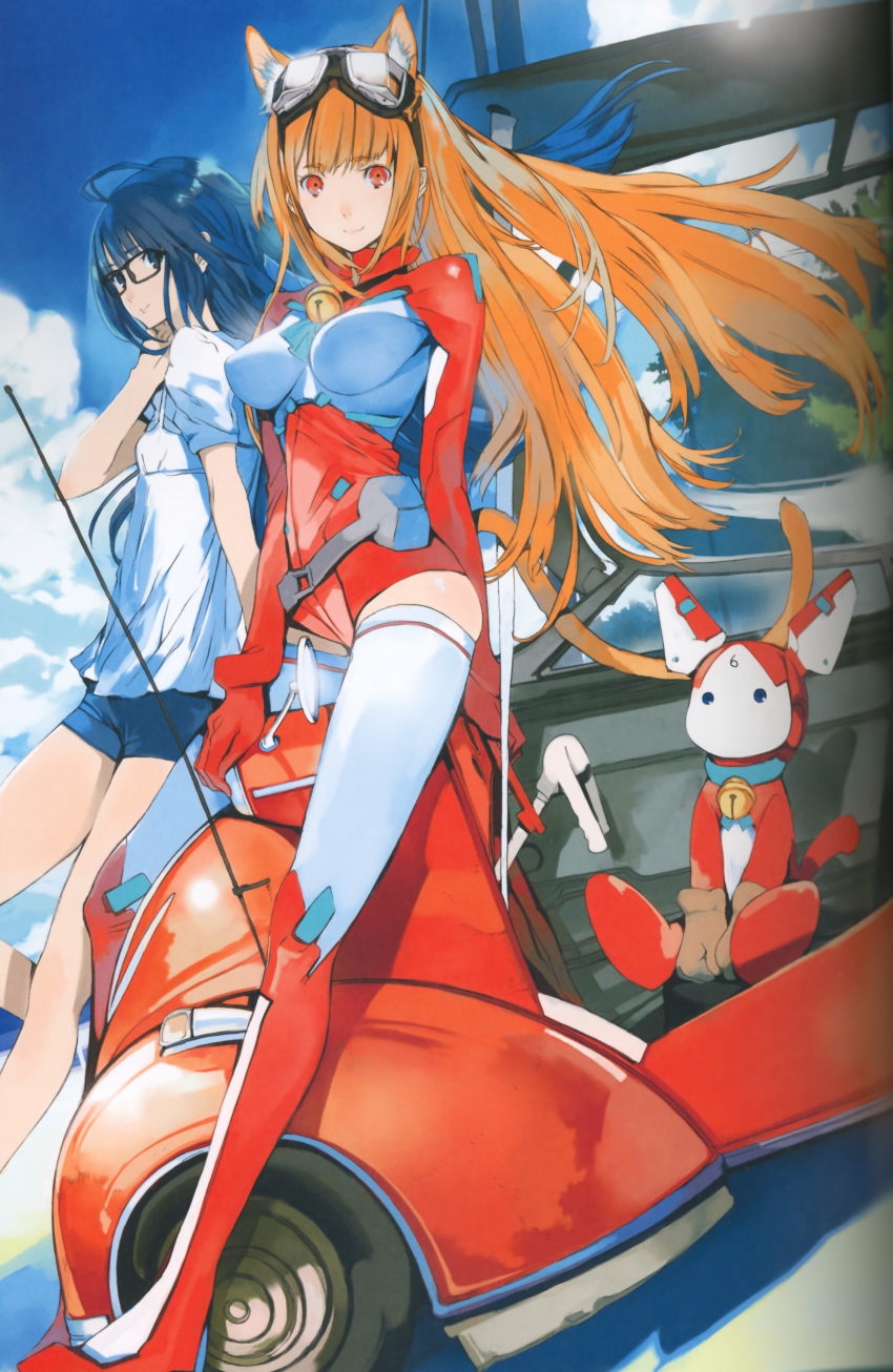 2girls, absurdres, ahoge, animal_ears, asobi_ni_iku_yo!, assist-a-roid, assistaroid, bell