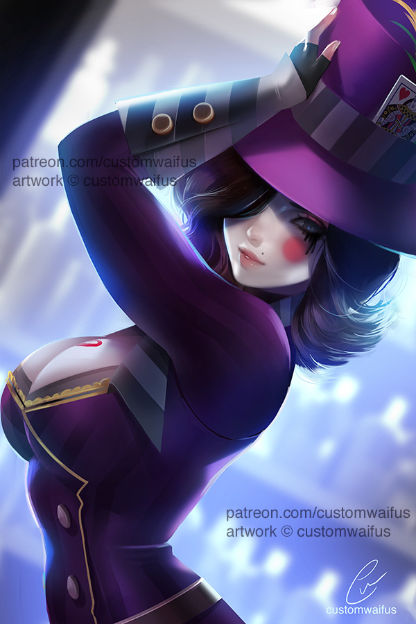 1girl, arm_up, artist_name, backlighting, belt, black_gloves, blue_eyes, blurry