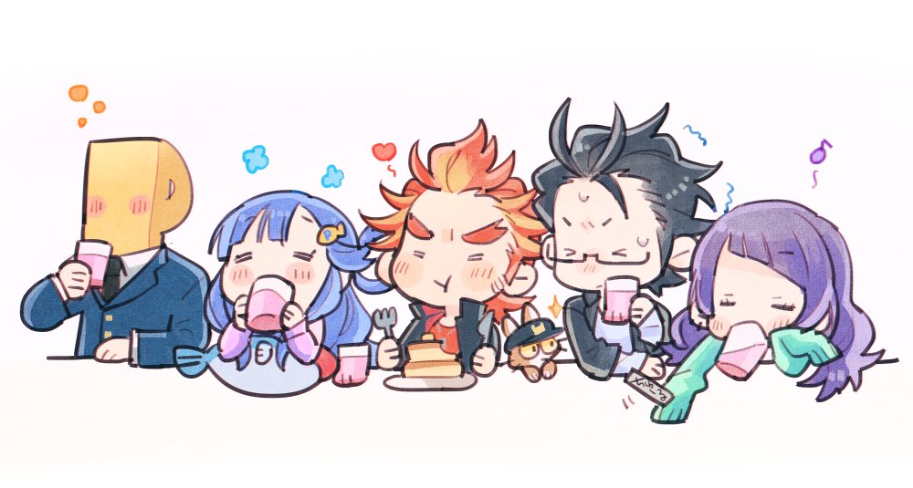 2girls, 3boys, akai_suzaku, asari_nanami, black_hair, blush, blush_stickers, cat