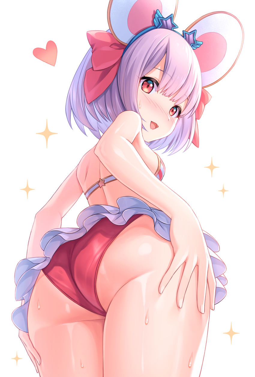 1girl, animal_ears, ass, back, bare_shoulders, bikini, blush, breasts