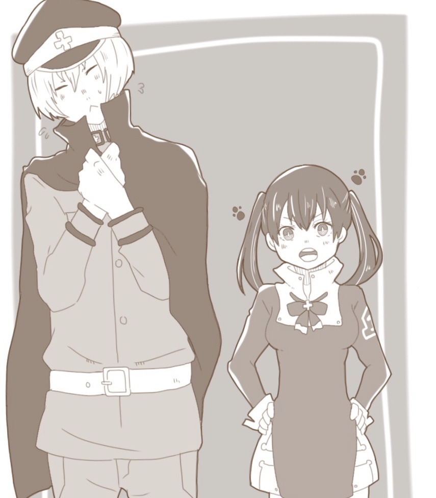 1boy, 1girl, black_hair, breasts, closed_eyes, en'en_no_shouboutai, firefighter, gloves