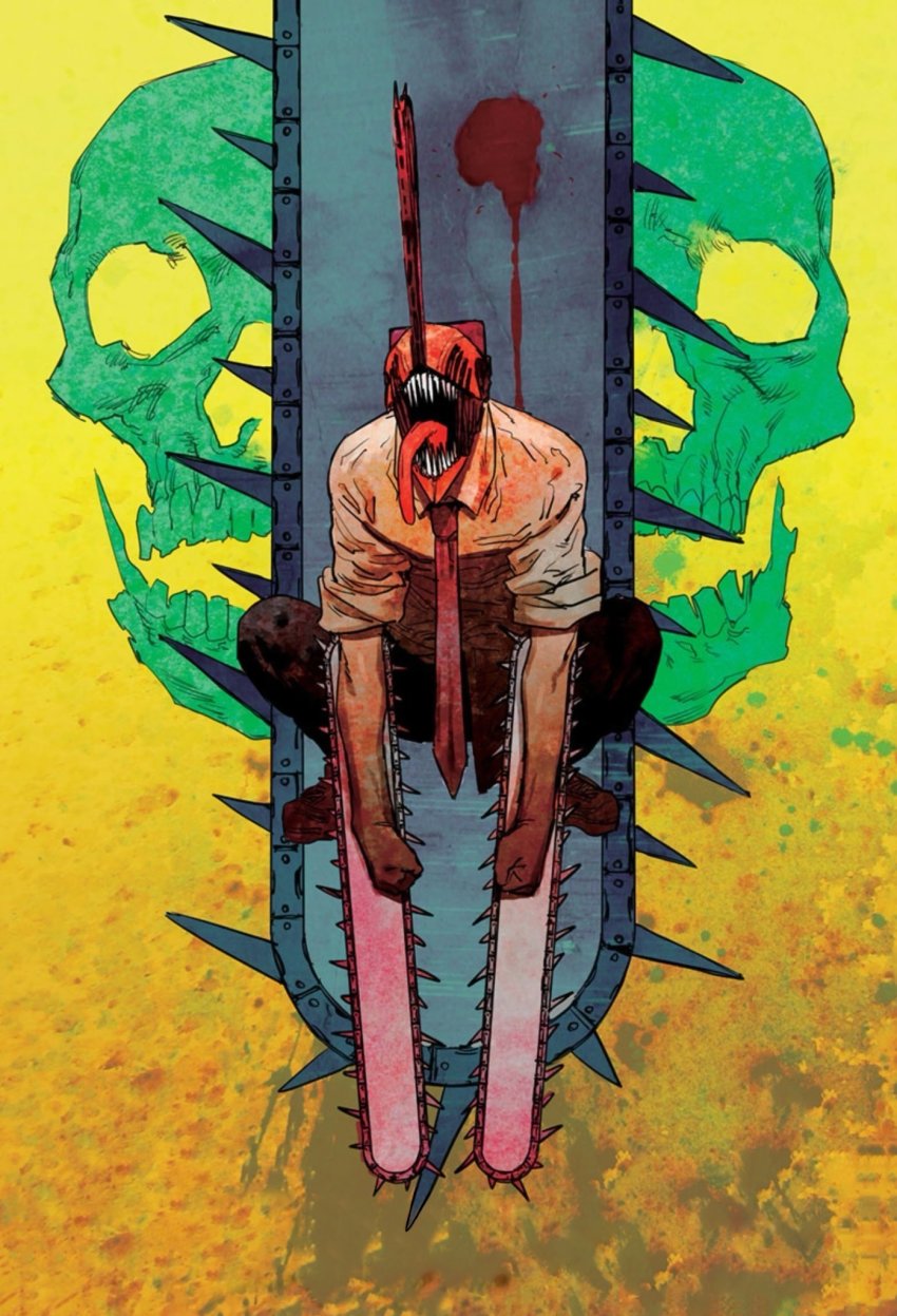 1boy, black_pants, blood, body_modification, chainsaw, chainsaw_man, cleaned, collared_shirt