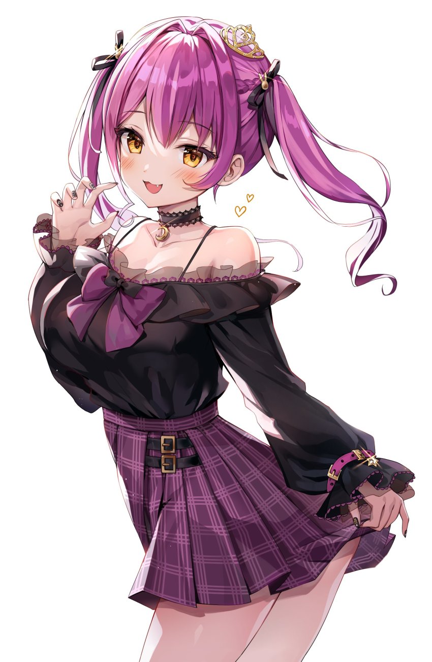 1girl, :3, absurdres, arched_back, bare_shoulders, belt_buckle, black_choker, black_nails