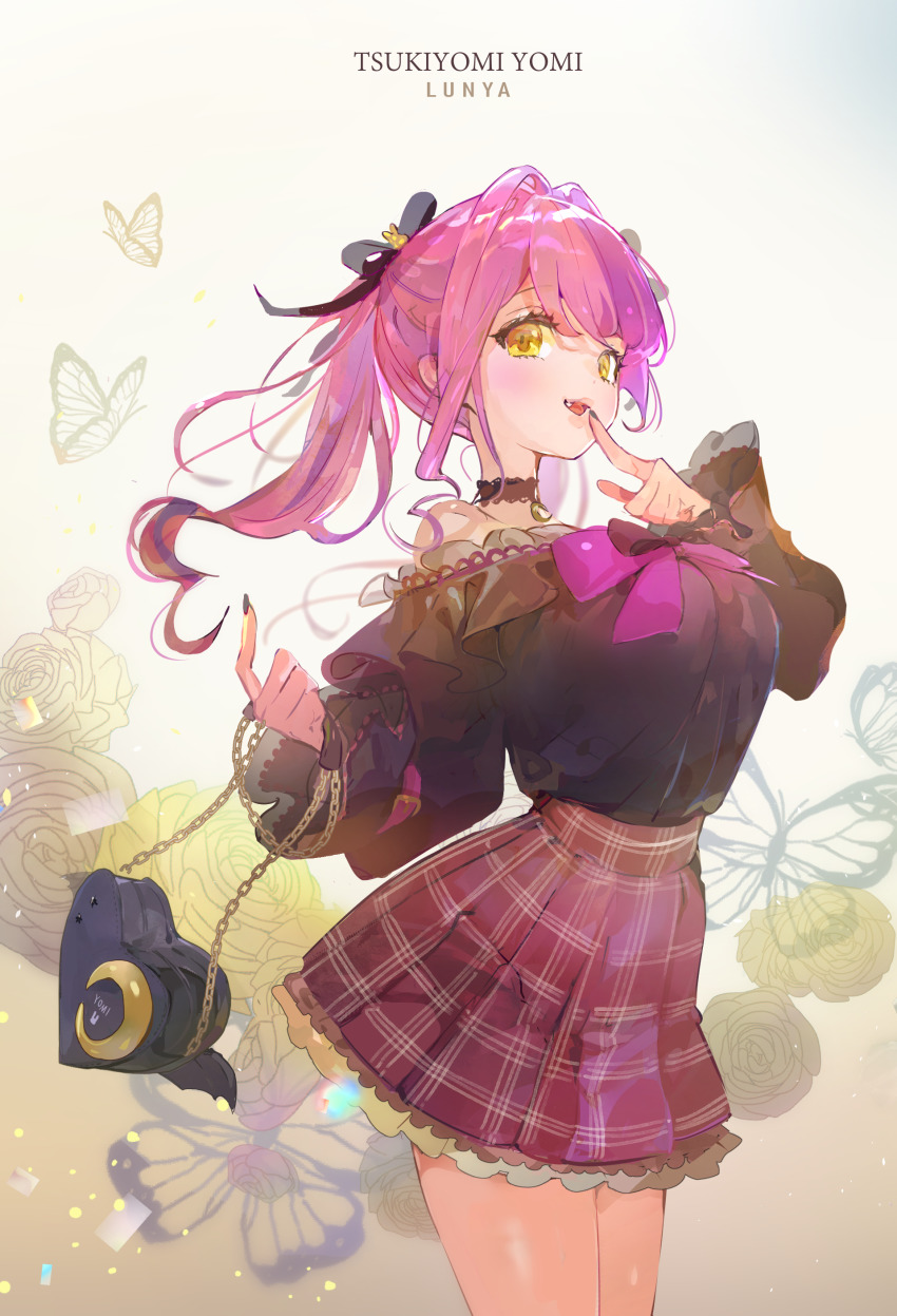 1girl, a2ki, absurdres, arched_back, arm_belt, artist_name, bag, bare_shoulders