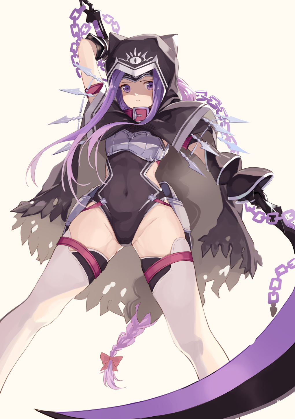 1girl, braid, cape, chain, cloak, covered_erect_nipples, fate_(series), harpe