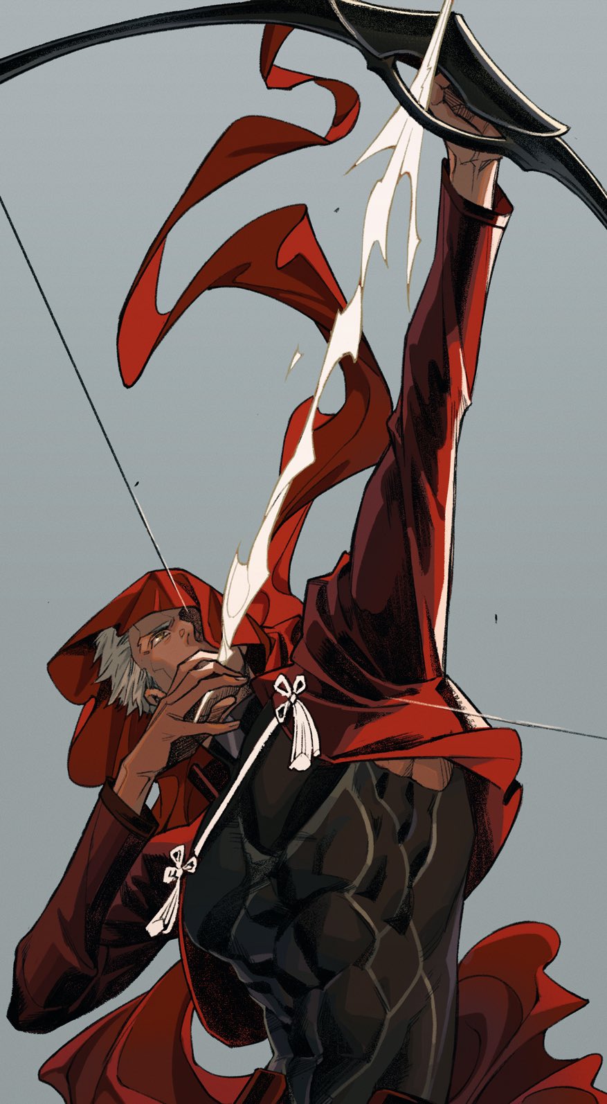 1boy, abs, aiming, archer_(fate), armor, blue_background, bow_(weapon), brown_eyes