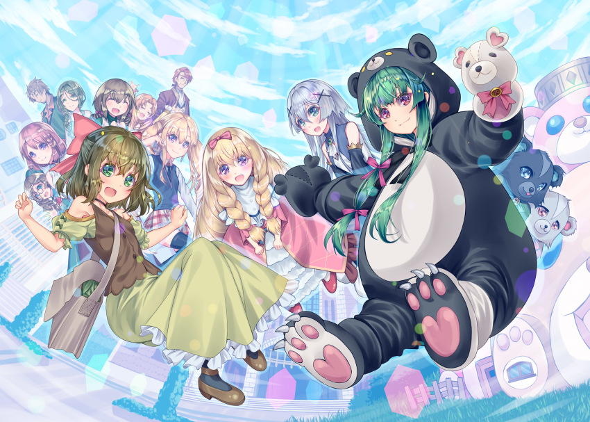 2boys, 6+girls, :d, :o, animal_costume, animal_ears, animal_hood, animegao