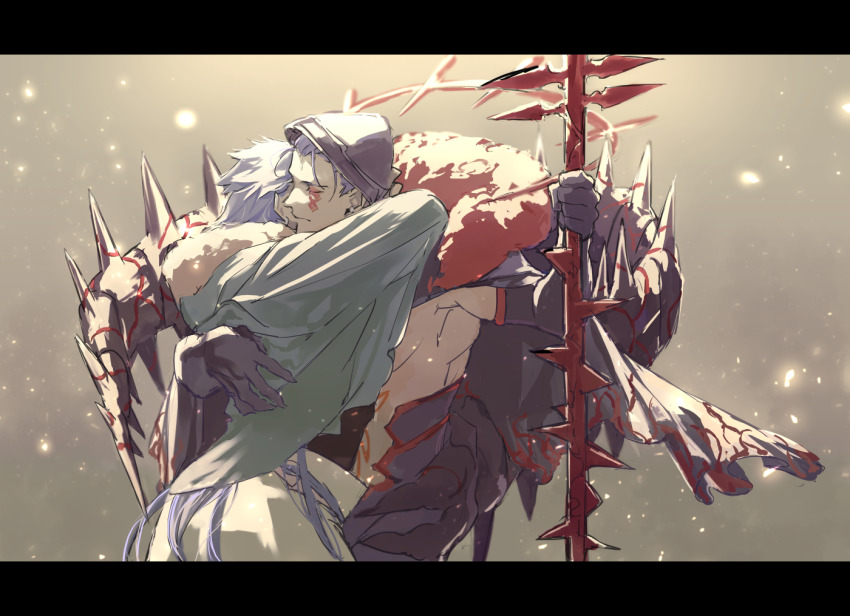 2boys, armpits, blue_hair, bodypaint, cape, capelet, closed_eyes, closed_mouth