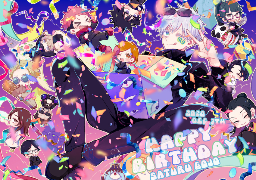 >_<, 3girls, 6+boys, :d, :q, animal, bag, basara_masa