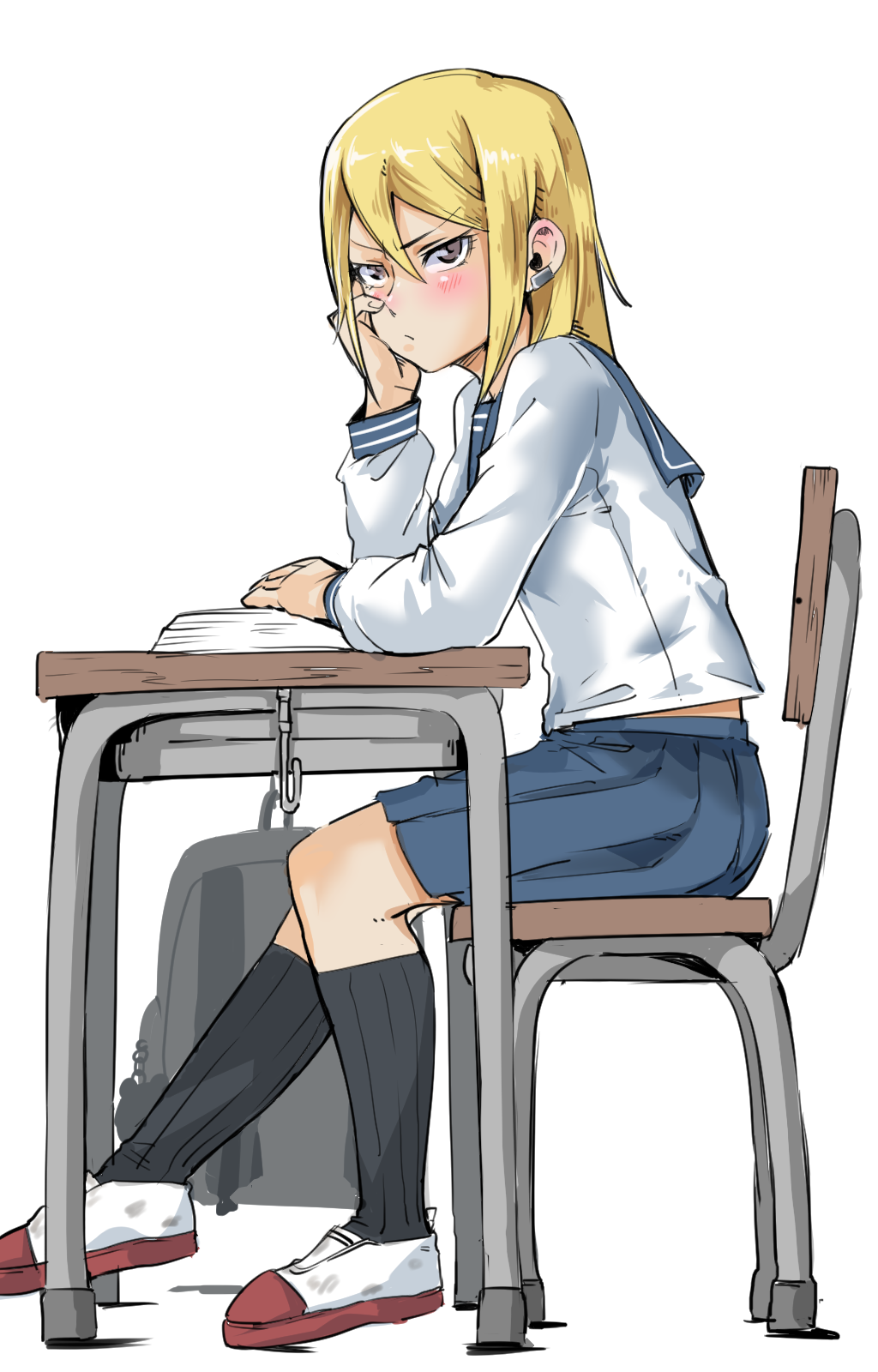 1girl, blonde_hair, blush, brown_eyes, chair, closed_mouth, highres, looking_at_viewer