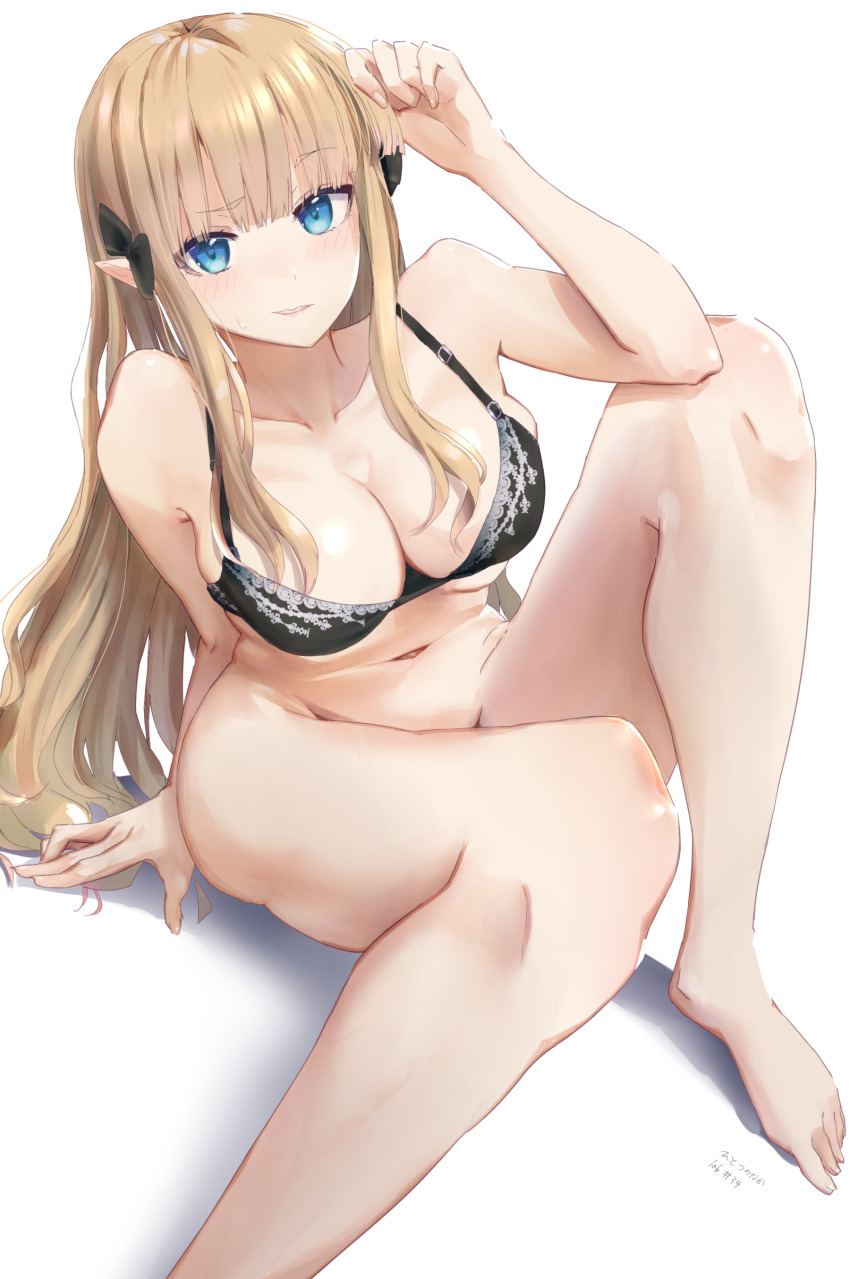 1girl, absurdres, black_bow, blonde_hair, blue_eyes, blunt_bangs, blush, bow