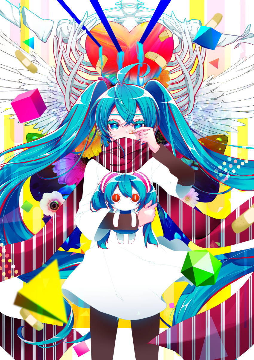 2girls, absurdres, ahoge, aimaina, aqua_eyes, aqua_hair, arifureta_sekai_seifuku_(vocaloid), bandaid