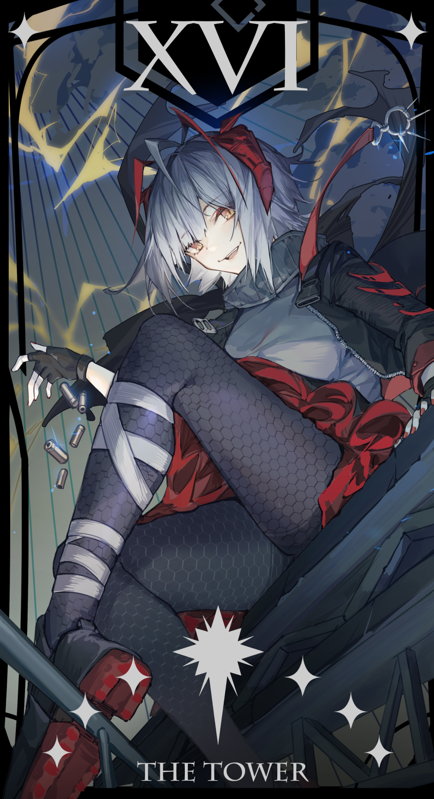 1girl, absurdres, ammunition, antenna_hair, arknights, bad_id, bad_pixiv_id, black_jacket