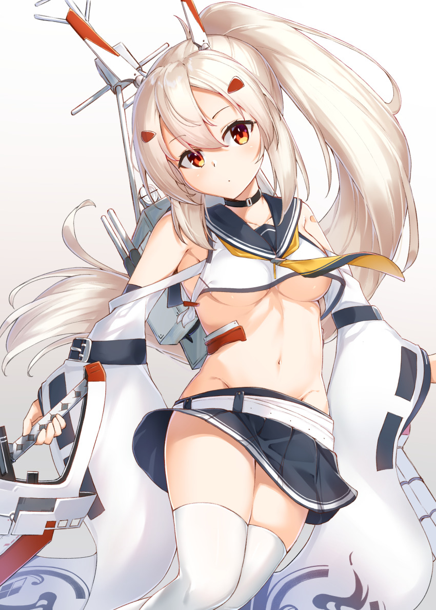 1girl, absurdres, ayanami_(azur_lane), ayanami_(retrofit)_(azur_lane), azur_lane, bandaid, bandaid_on_arm, bare_shoulders