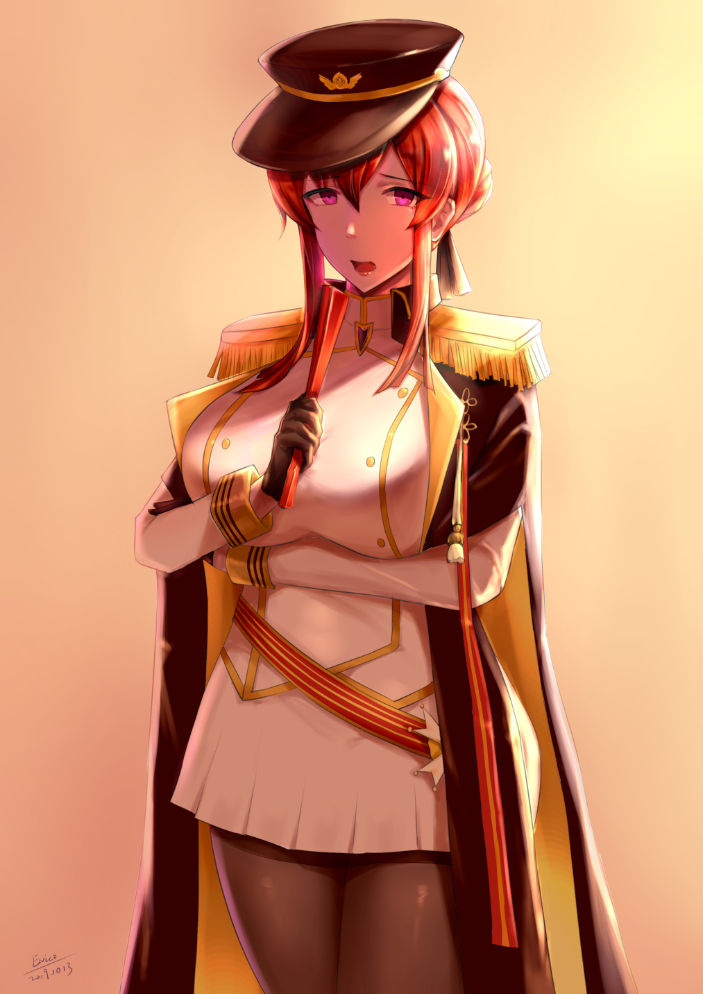 1girl, 2019, artist_name, azur_lane, black_gloves, black_hat, breasts, curvy