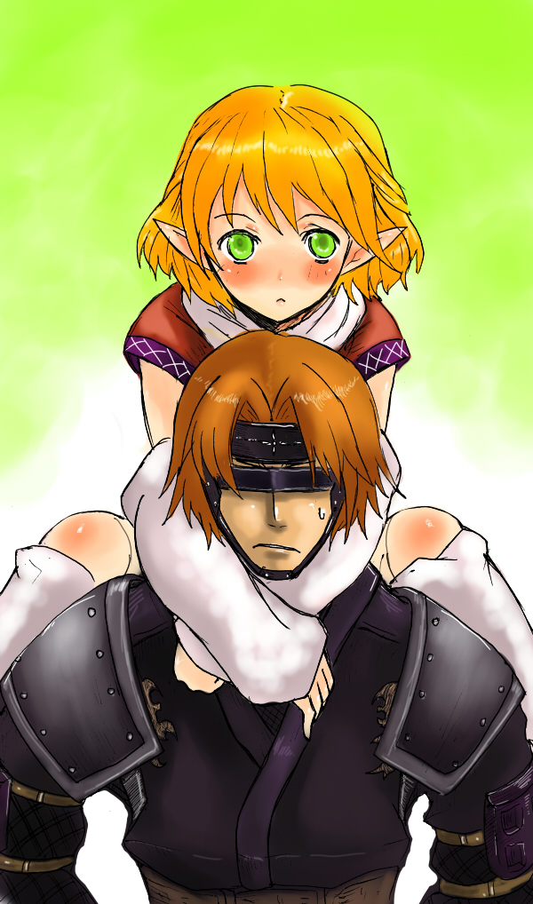 00s, 1boy, 1girl, blush, crossover, final_fantasy, final_fantasy_xi, han_(jackpot)