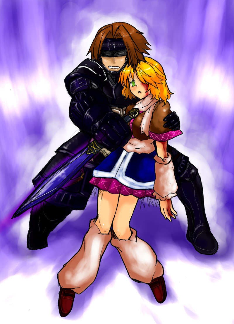 00s, 1boy, 1girl, blood, crossover, final_fantasy, final_fantasy_xi, han_(jackpot), hetero, hume, kasamatsu_nobuo, kitanai_ninja, mizuhashi_parsee, ninja, ninja_(final_fantasy), the_iron_of_yin_and_yang, touhou