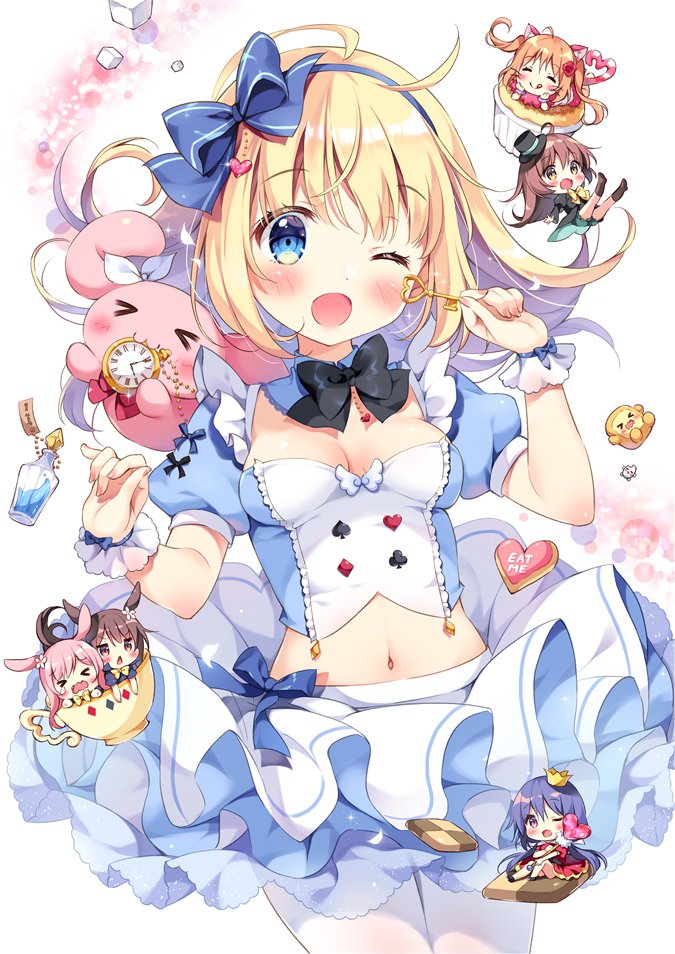 >_<, 6+girls, :3, ;d, ahoge, alice_(alice_in_wonderland), alice's_adventures_in_wonderland, animal_ears