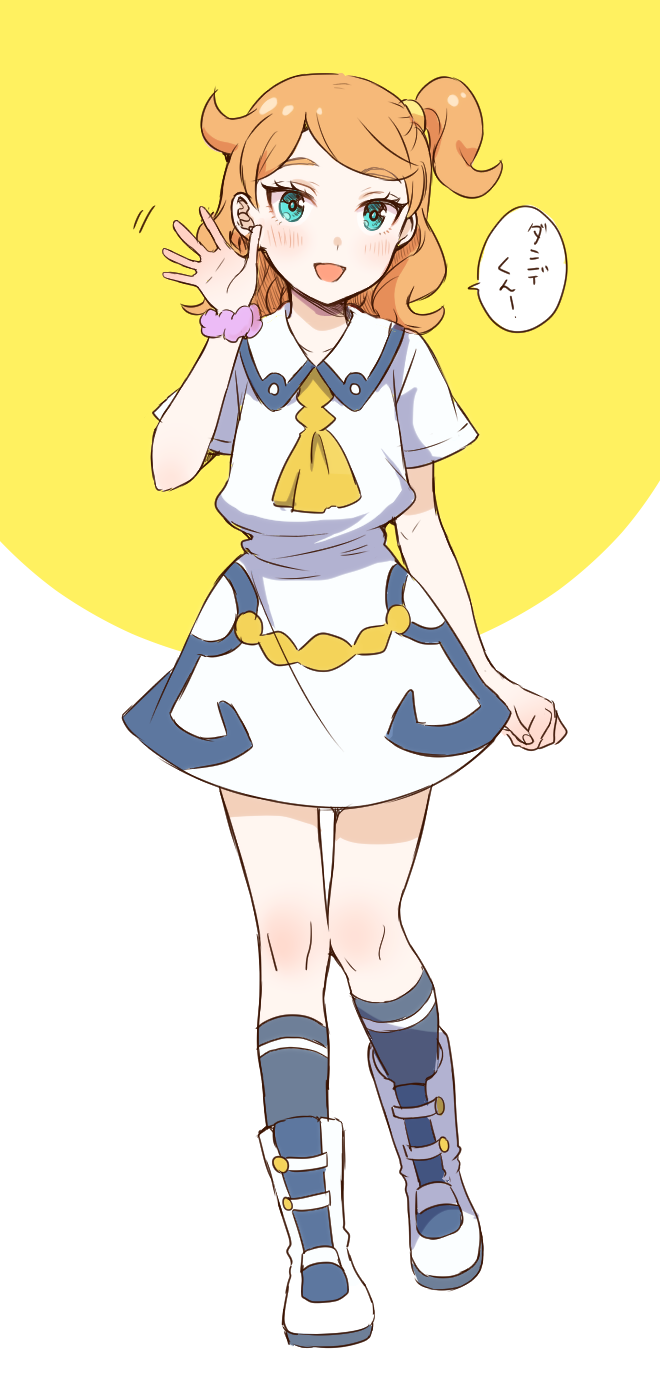 1girl, chloe_(pokemon), chloe_(pokemon)_(cosplay), clenched_hand, cosplay, green_eyes, highres, long_hair