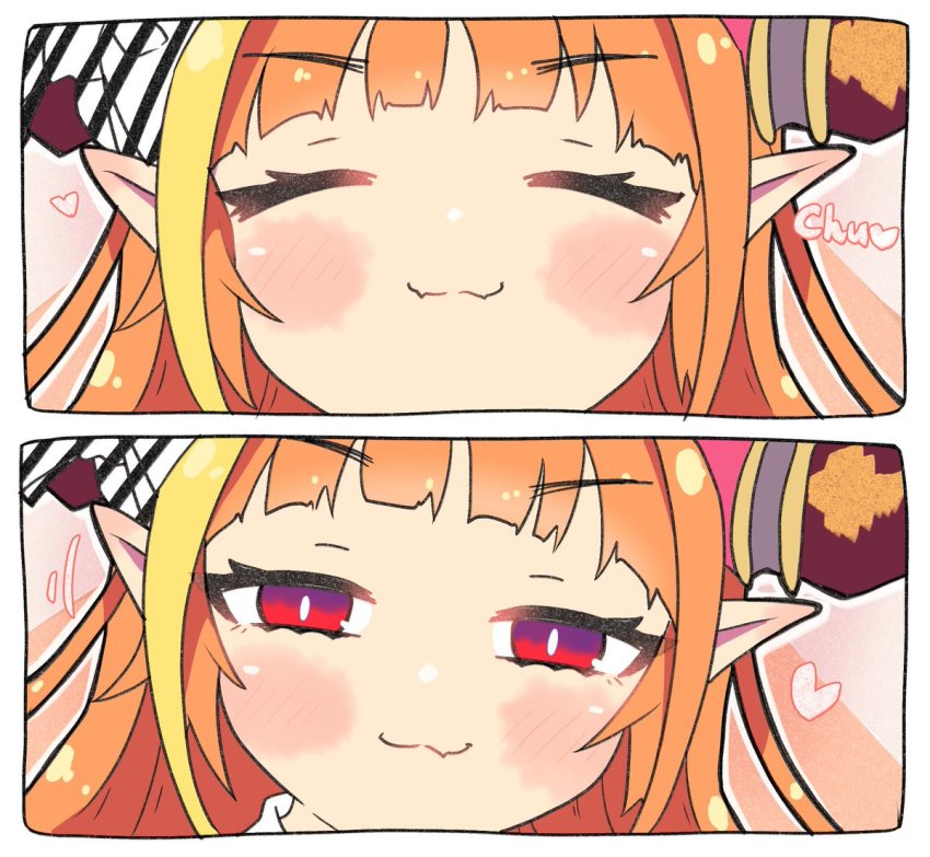 1girl, :3, black_bow, blonde_hair, blunt_bangs, blush, bow, bowtie