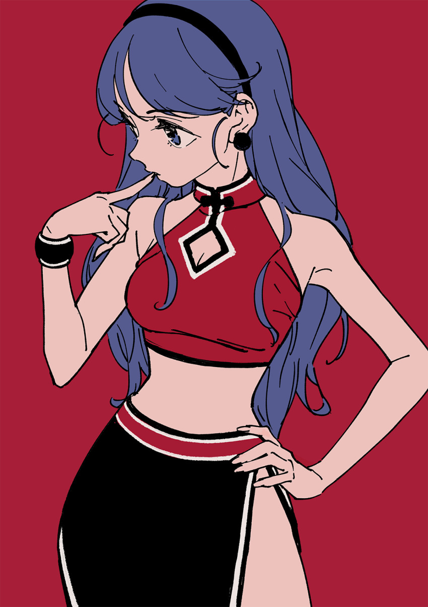 1girl, black_hairband, blue_eyes, blue_hair, breasts, cleavage, cleavage_cutout, clothing_cutout