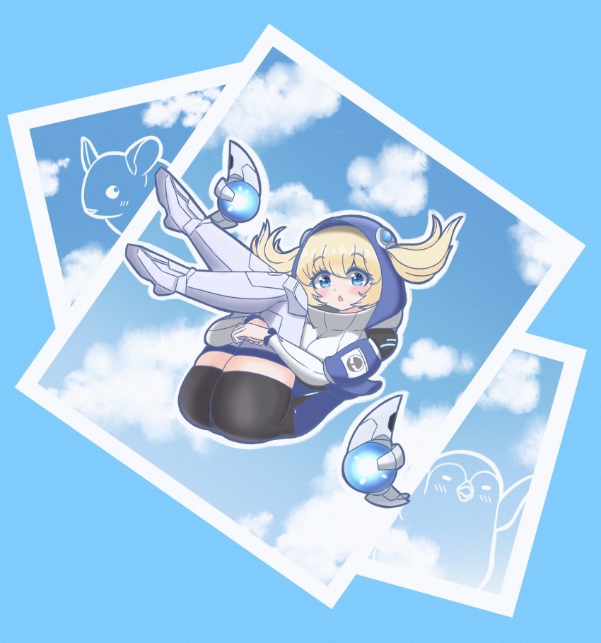 1girl, absurdres, bike_shorts, blonde_hair, blue_eyes, blush, chijeugotgam, ella_of_the_sky