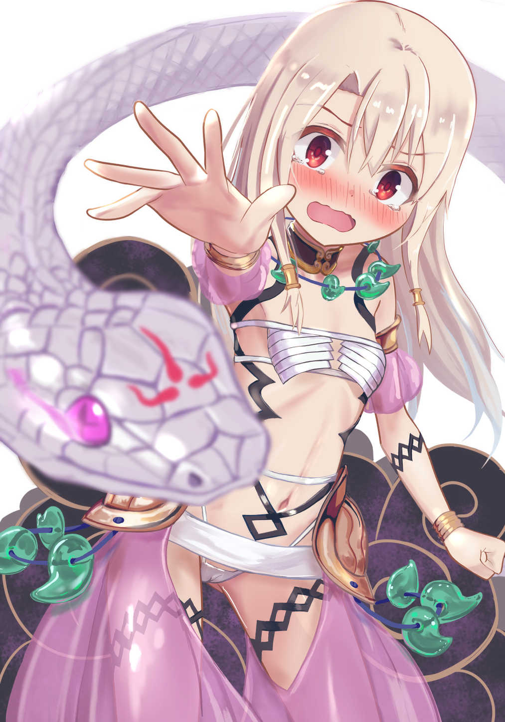 1girl, armlet, bikini, blush, bracelet, breasts, cameltoe, cosplay