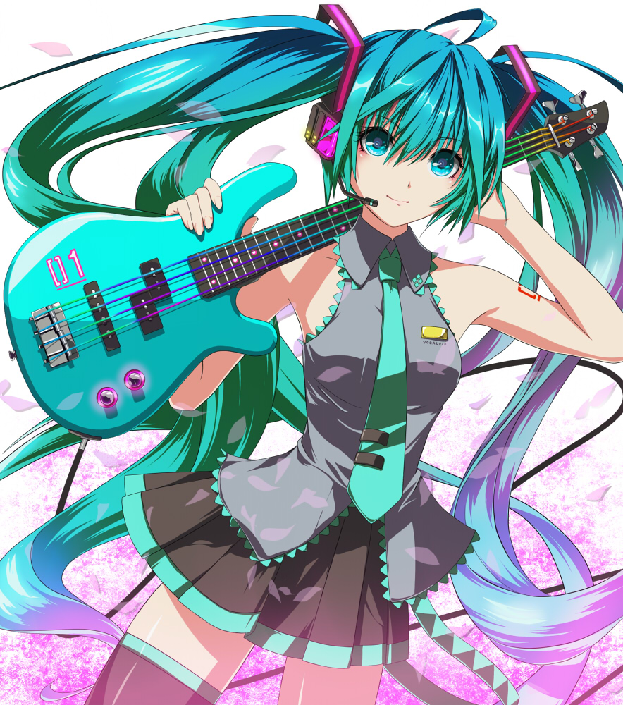 1girl, aqua_eyes, aqua_hair, bad_id, bad_pixiv_id, bass_guitar, female_focus, fuji_hyorone