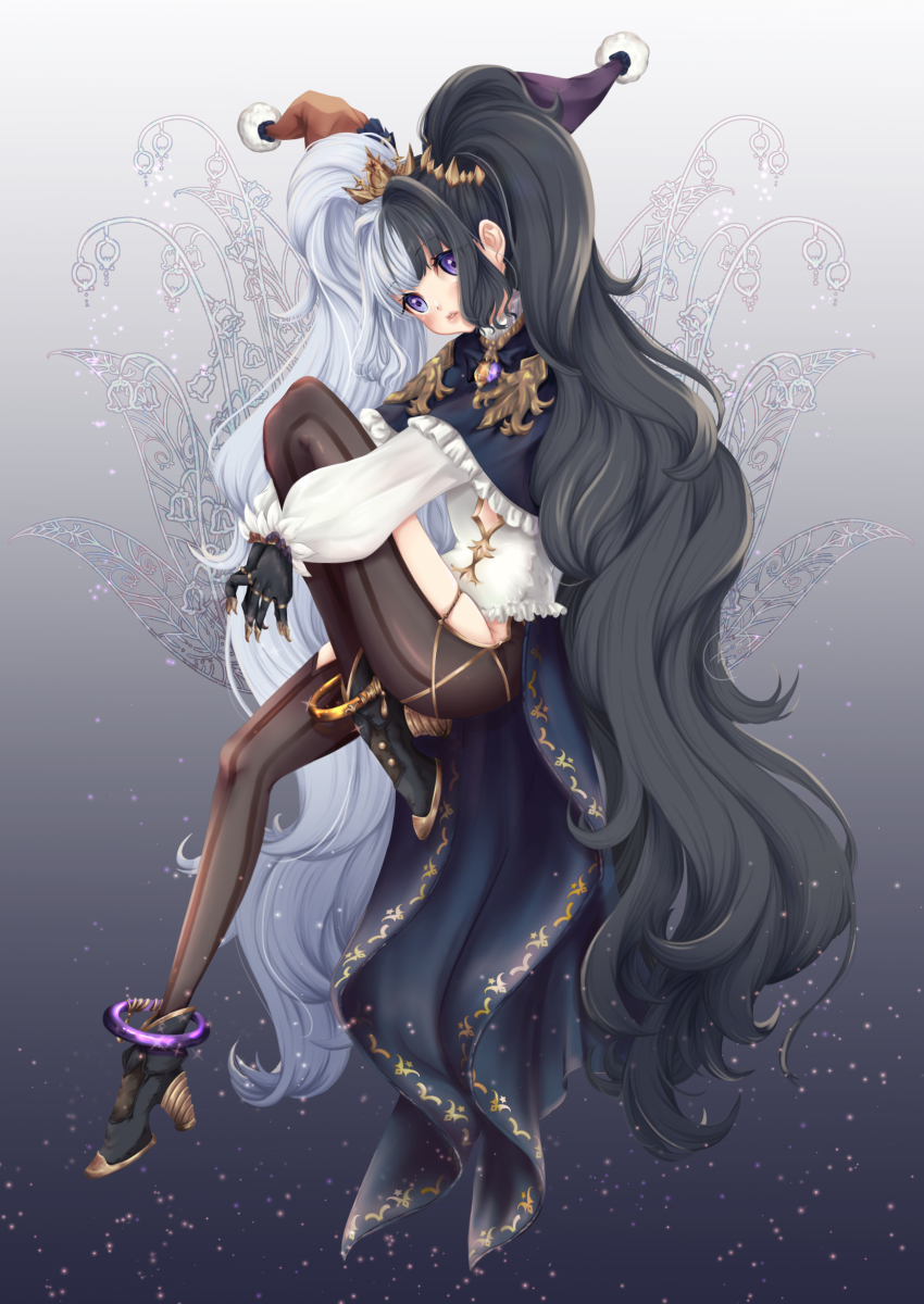 1girl, absurdres, anklet, black_gloves, black_hair, brown_dust, brown_dust_(series), brown_pantyhose