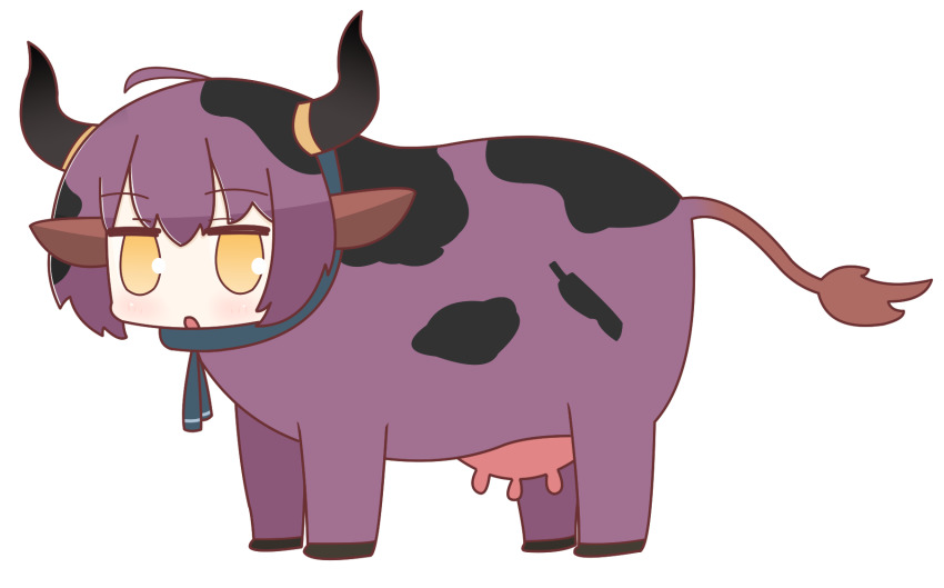 1girl, animal_ears, arknights, brown_eyes, commentary, cow, cow_ears, cow_horns