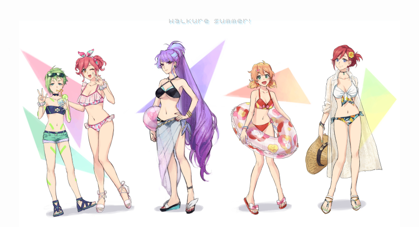 5girls, absurdres, ball, beachball, bikini, blonde_hair, blue_eyes, breasts