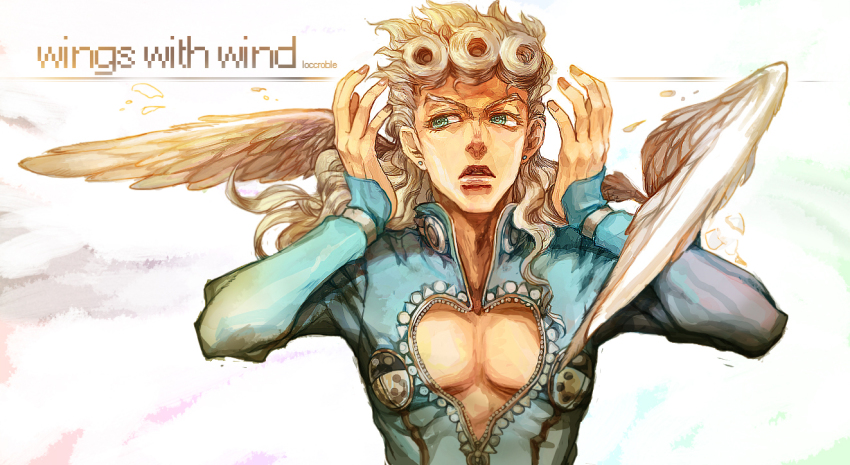 1boy, agnesgd, earrings, giorno_giovanna, jewelry, jojo_no_kimyou_na_bouken, male_focus, pectoral_cleavage