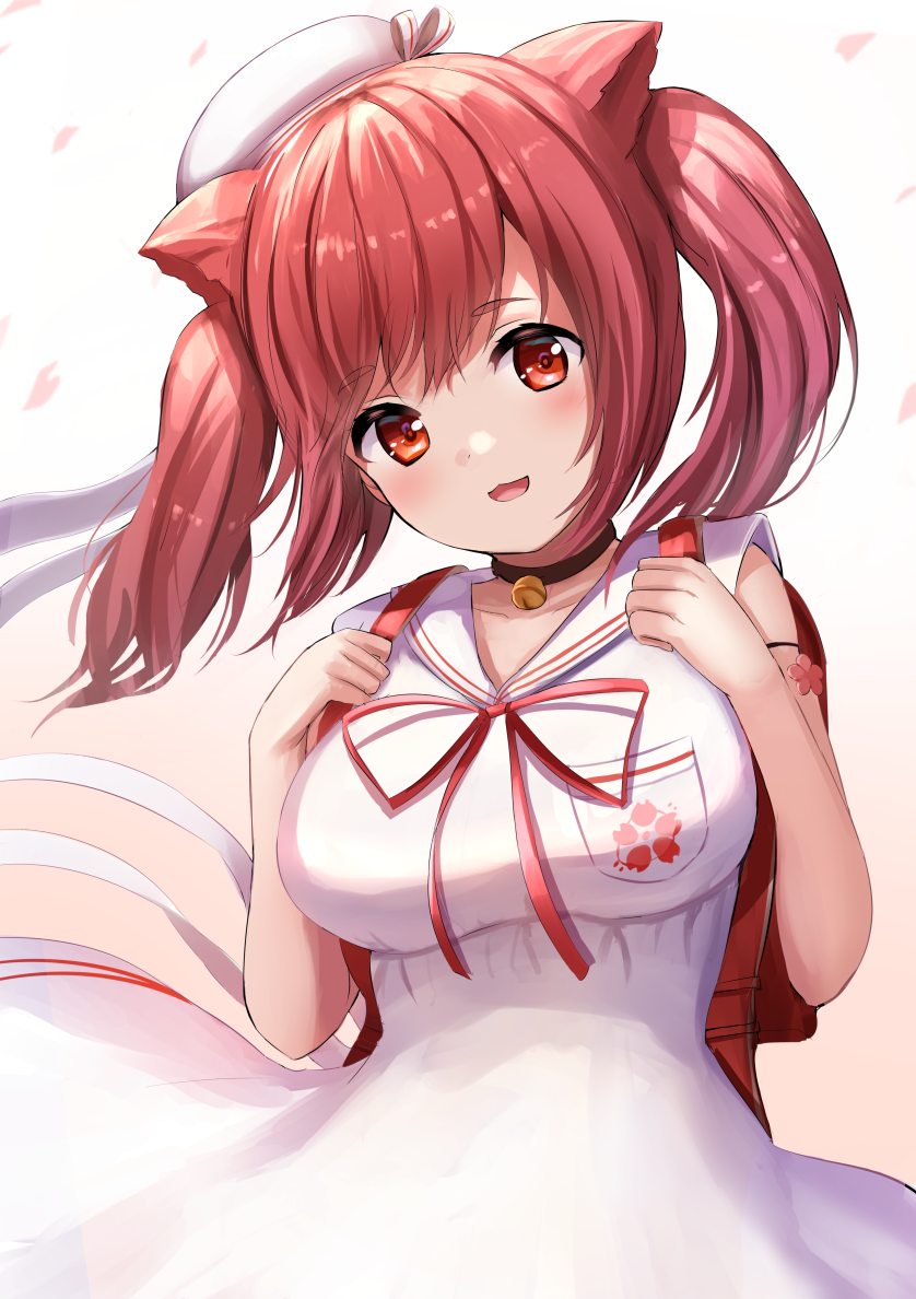 1girl, animal_ears, arm_strap, azur_lane, backpack, bag, bell, black_choker