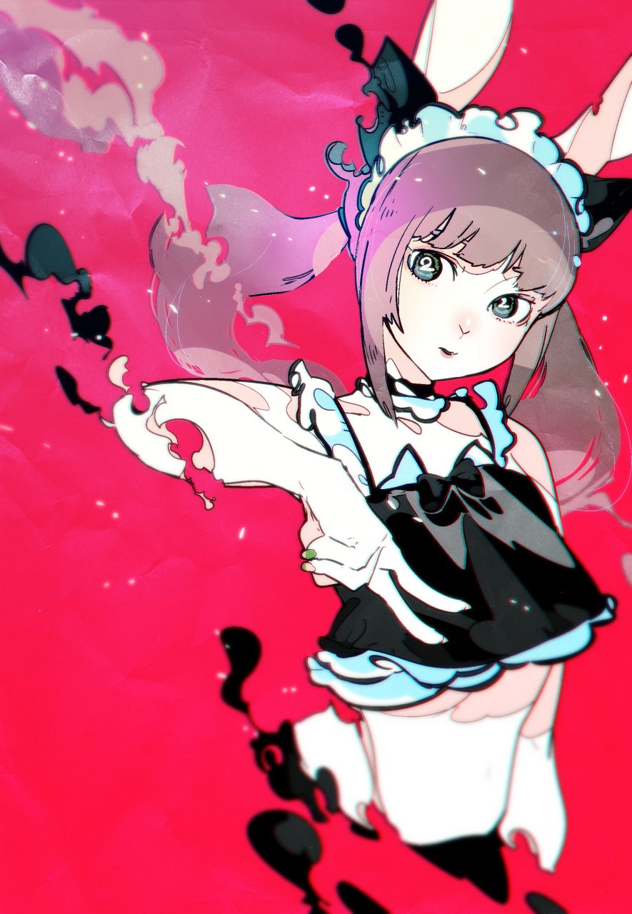 1girl, animal_ears, bare_arms, bikini, black_bikini, black_choker, brown_hair, choker