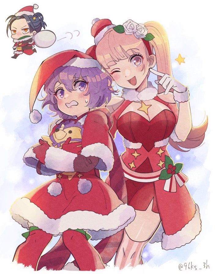 1boy, 2girls, bernadetta_von_varley, breasts, cleavage, felix_hugo_fraldarius, fire_emblem, fire_emblem:_three_houses