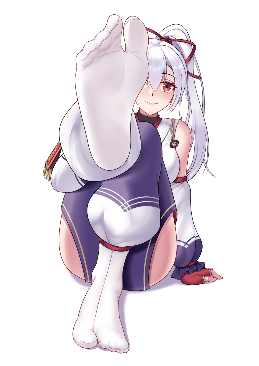 1girl, absurdres, bare_shoulders, blue_hakama, blush, breasts, commission, detached_sleeves