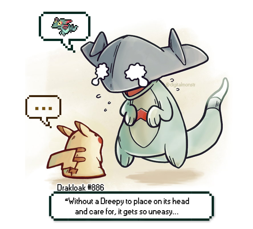 ..., creature, crying, drakloak, dreepy, english_text, eye_contact, gen_1_pokemon