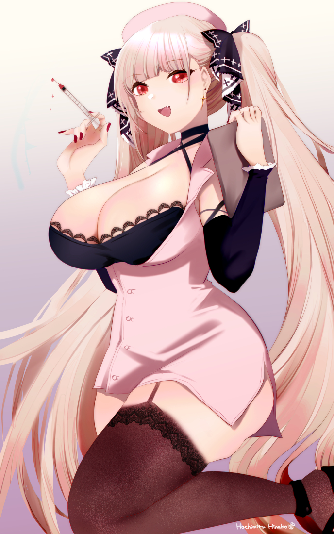1girl, artist_name, azur_lane, breastless_clothes, breasts, cleavage, dress, earrings