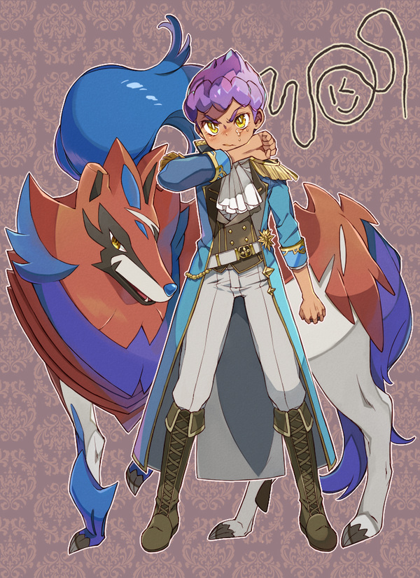 1boy, alternate_costume, ascot, belt, blue_coat, blush, boots, brown_footwear