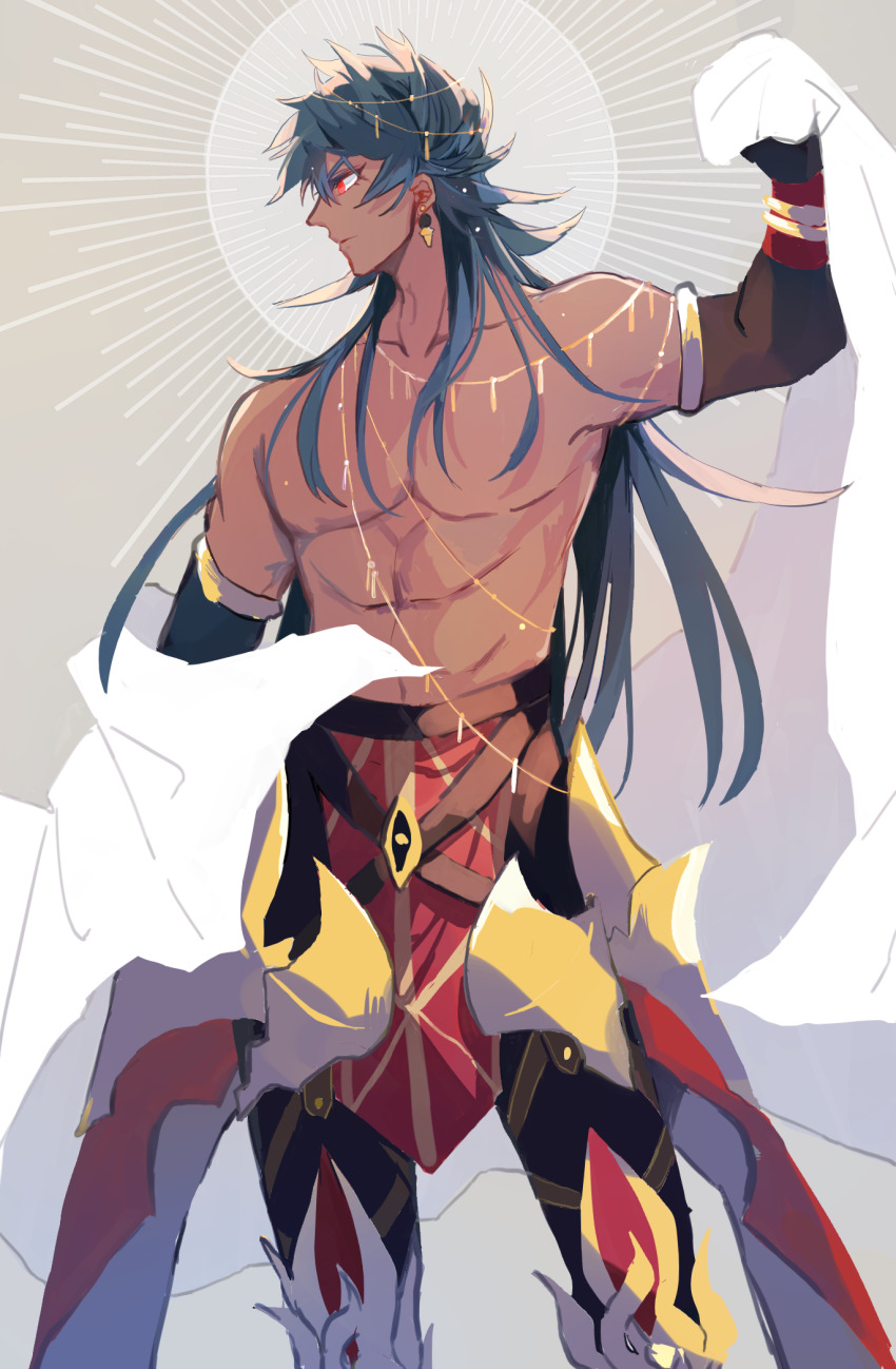 1boy, black_gloves, cloth, dark-skinned_male, dark_skin, earrings, elbow_gloves, fate/grand_order