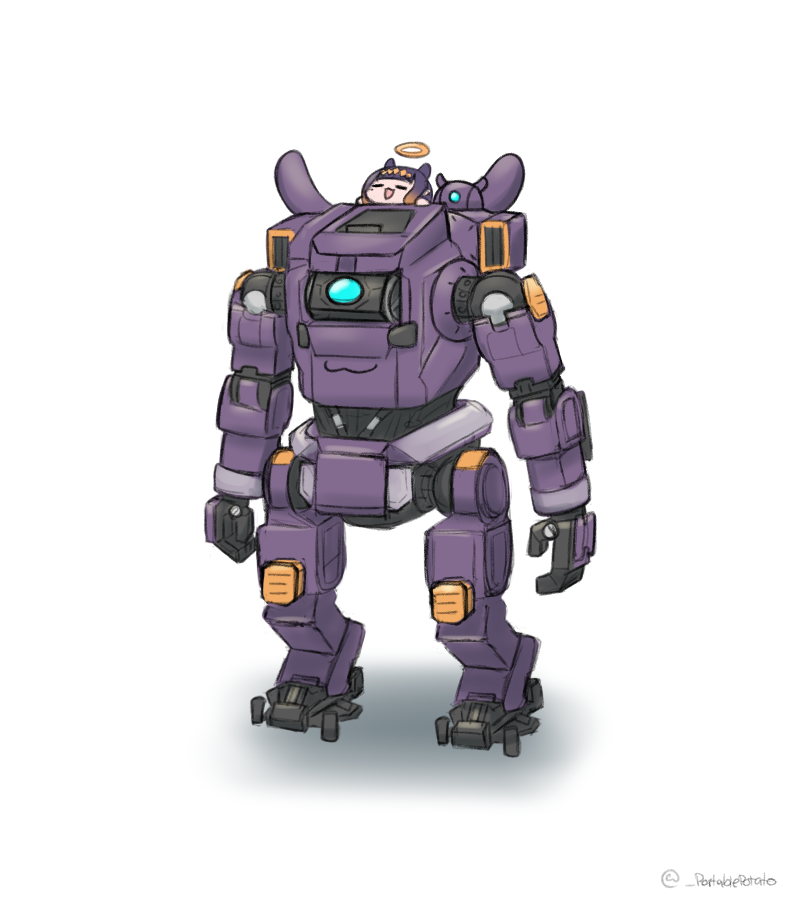 1girl, =_=, artist_name, blue_eyes, bt-7274, chibi, commentary, crossover