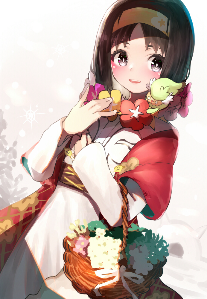 1girl, basket, bush, christmas, comfey, commentary_request, e-co, elbow_carry