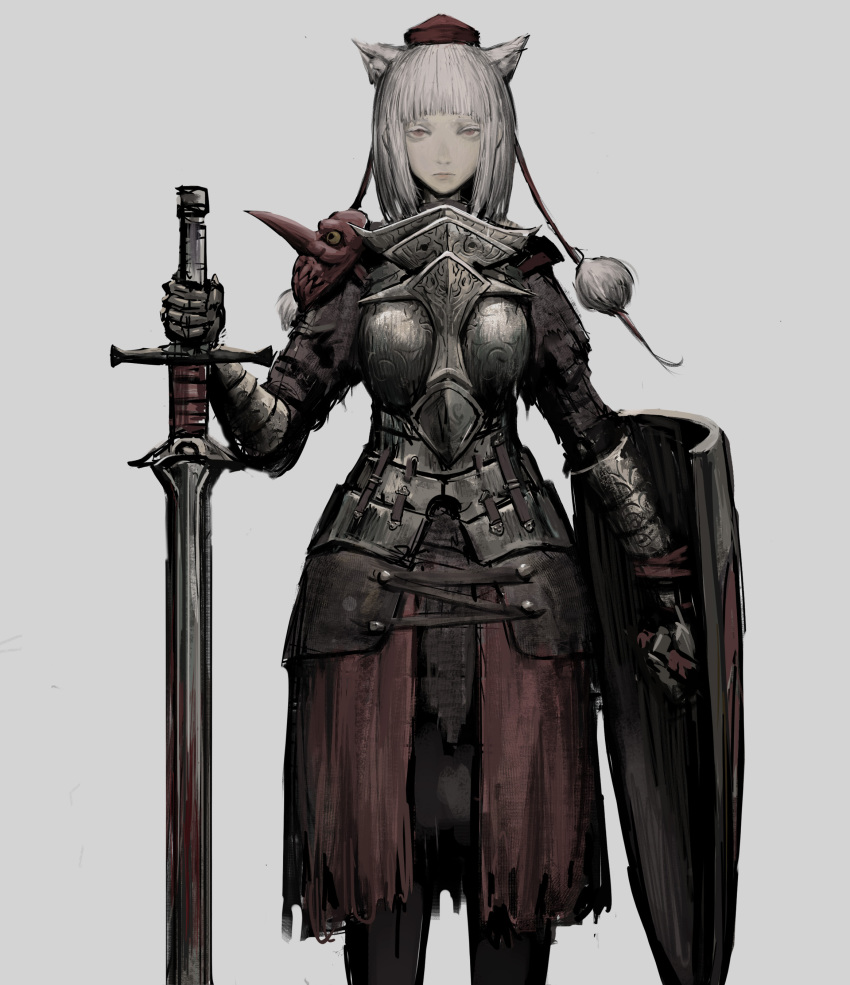 1girl, absurdres, alternate_costume, alternate_weapon, animal_ears, armor, blunt_bangs, cape