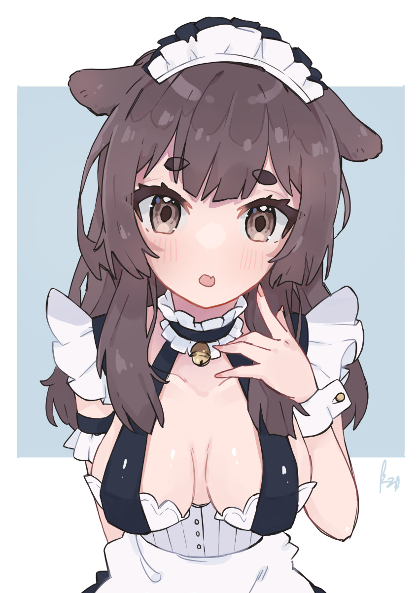 1girl, absurdres, alternate_costume, animal_ears, apron, bell, blush, breasts