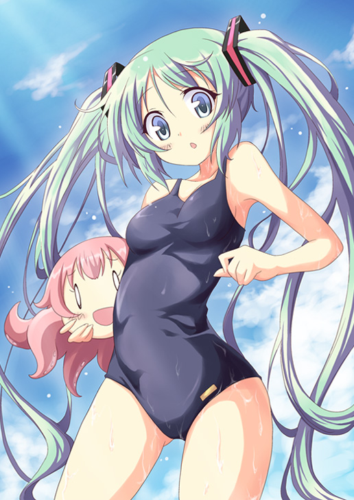 0_0, 1girl, aqua_eyes, aqua_hair, colorized, dekosuke, female_focus, hatsune_miku