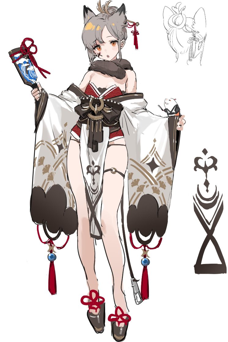 1girl, animal_ears, azur_lane, bare_legs, bare_shoulders, black_panties, extra_ears, facial_mark