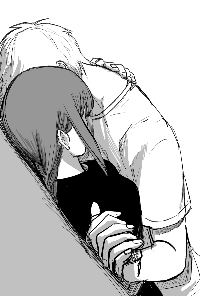 1boy, 1girl, bithmath, black_dress, braid, chainsaw_man, denji_(chainsaw_man), dress