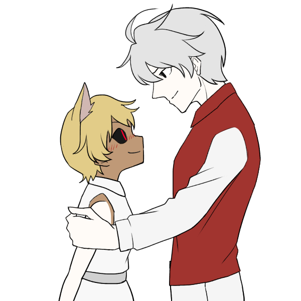 1boy, 1girl, animal_ears, blazblue, blonde_hair, cat_ears, cat_girl, couple