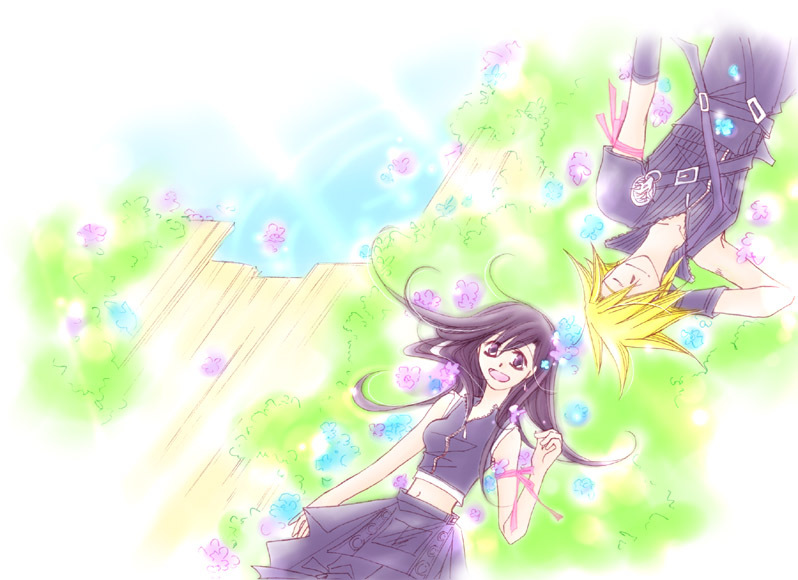 1990s_(style), classica, cloud_strife, final_fantasy, final_fantasy_vii, retro_artstyle, tagme, tifa_lockhart