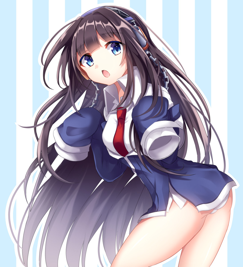 1girl, absurdres, ass, azur_lane, black_hair, blue_eyes, blush, brown_hair